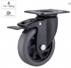 Bracket TPR Wheel Double Ball Bearing Non Marking Medium Heavy Duty Caster Wheels for Carts Grey Coated Steel