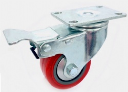 Single ball bearing red PU caster & wheel