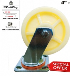 Heavy Duty PP Polypropylene 100mm Swivel Zinc Plated Industrial No Scratch Trolley Castor Wheel