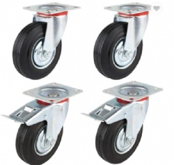 Rubber Industrial Caster Industrial Black Rubber Swivel Caster Wheel with Brake Garbage Cans, Carts and Trolley Steel Rim