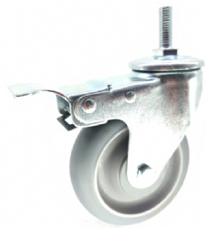 Medium Duty Grey PU Threaded Total Brake Double Ball Bearing Trolley Cart Industry Caster Wheels